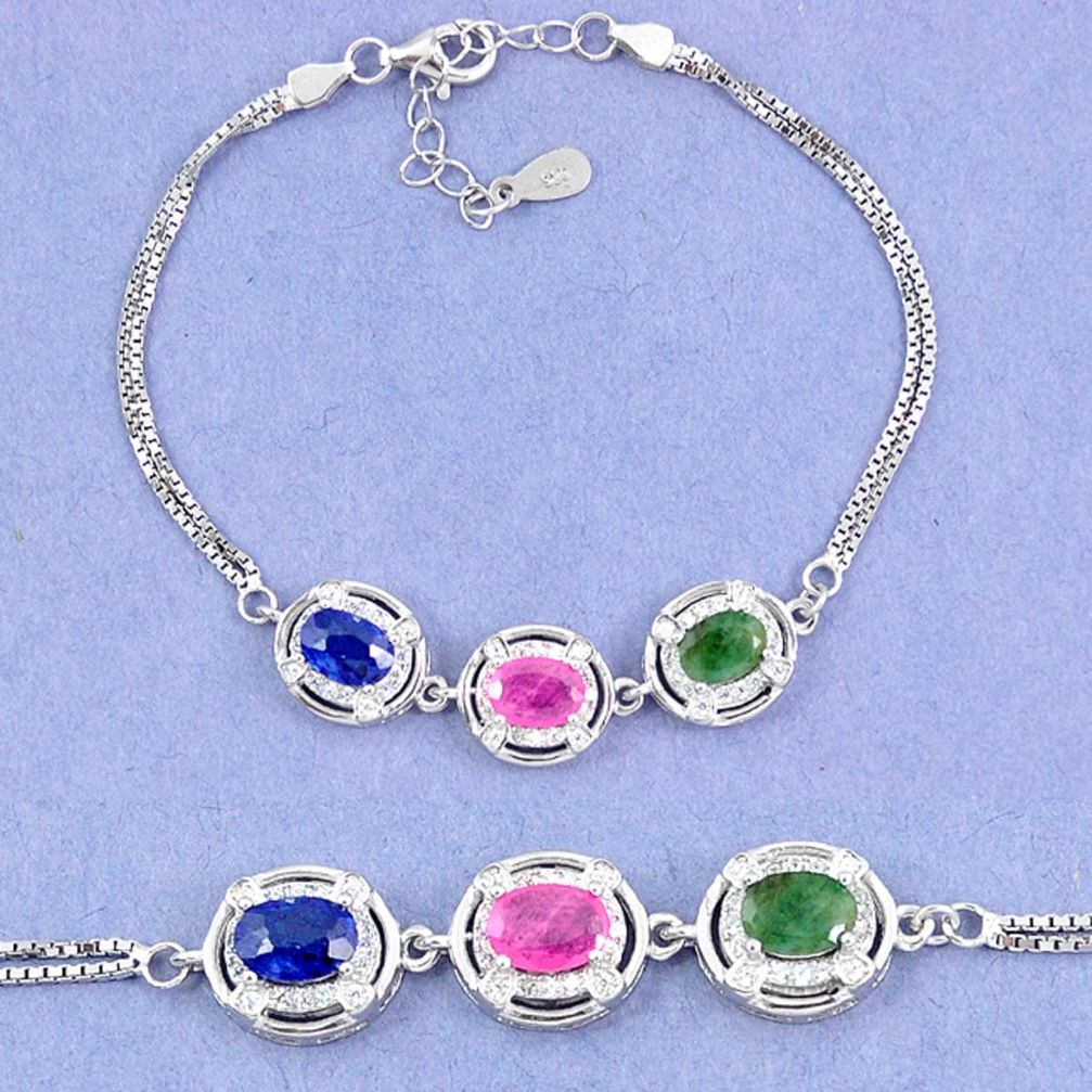 925 sterling silver natural blue sapphire emerald ruby tennis bracelet a46264