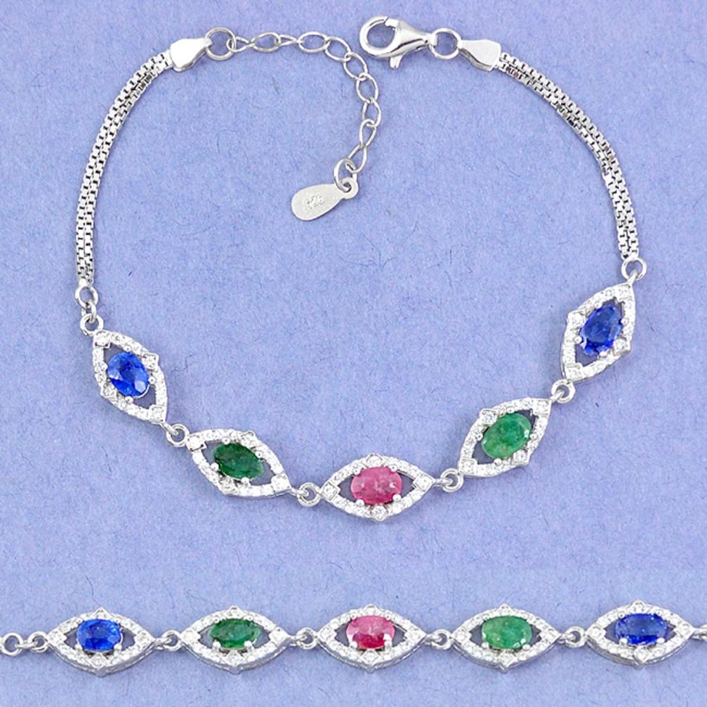 Natural blue sapphire emerald ruby 925 sterling silver tennis bracelet a46271