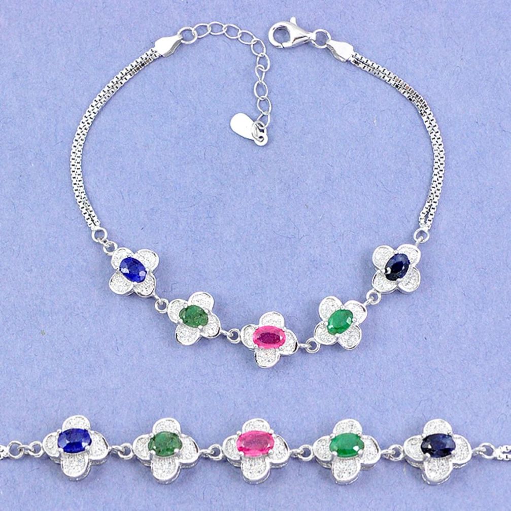 925 sterling silver natural blue sapphire emerald ruby tennis bracelet a46273