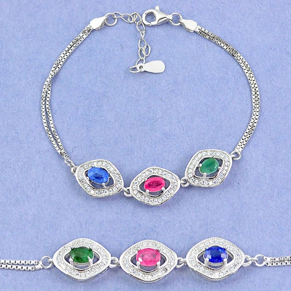 Natural blue sapphire emerald ruby 925 sterling silver tennis bracelet a46308