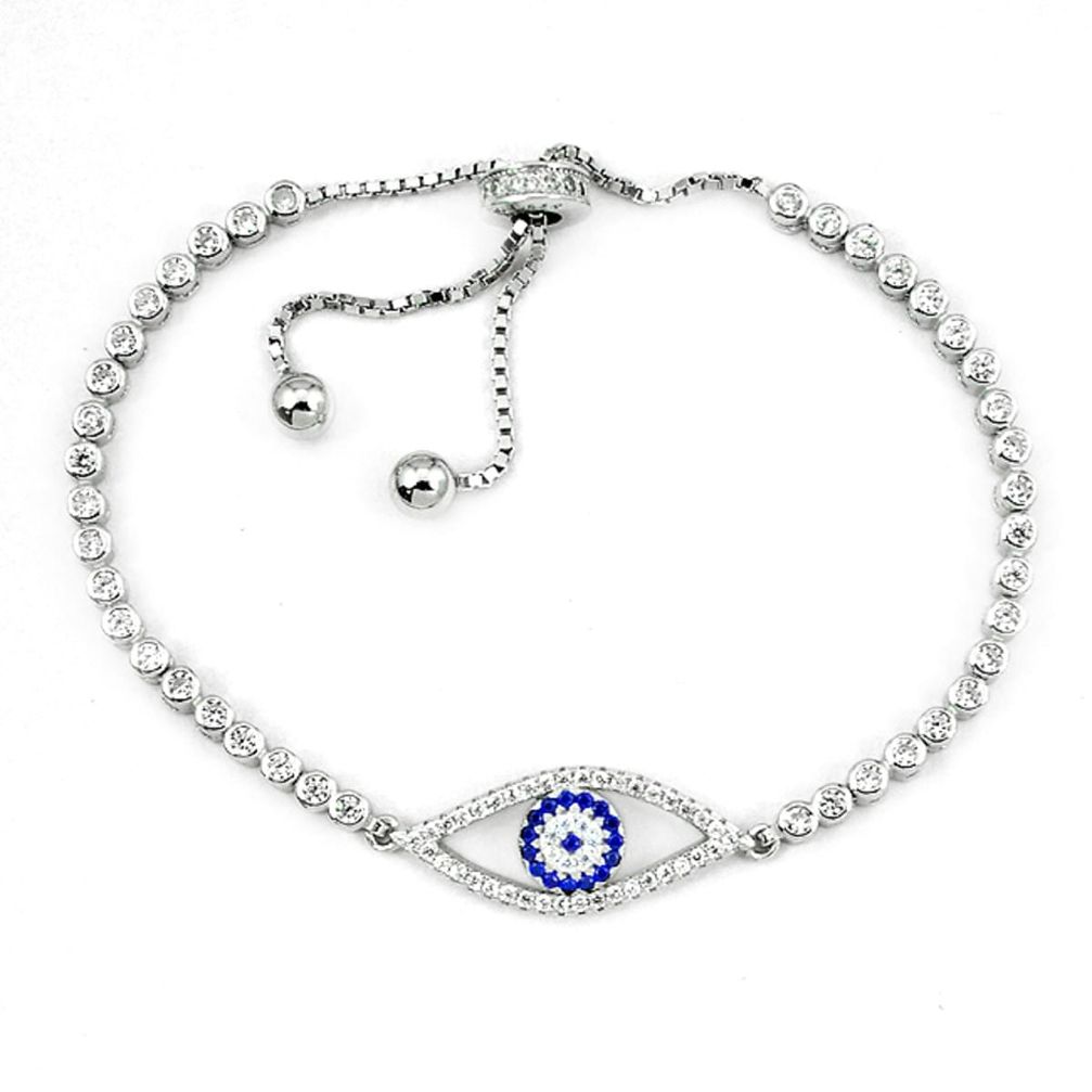 Blue sapphire quartz topaz 925 sterling silver adjustable bracelet a46976