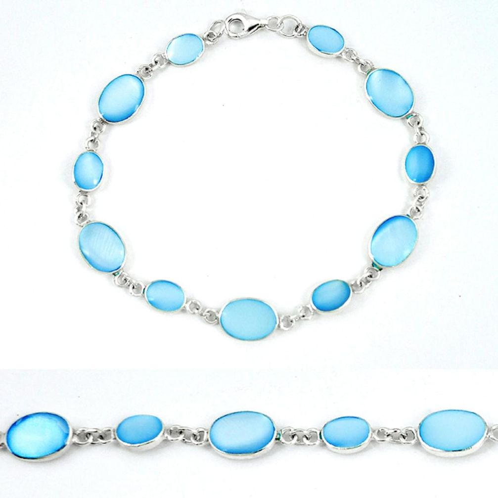 Clearance Sale-Blue pearl enamel 925 sterling silver tennis bracelet jewelry a49732