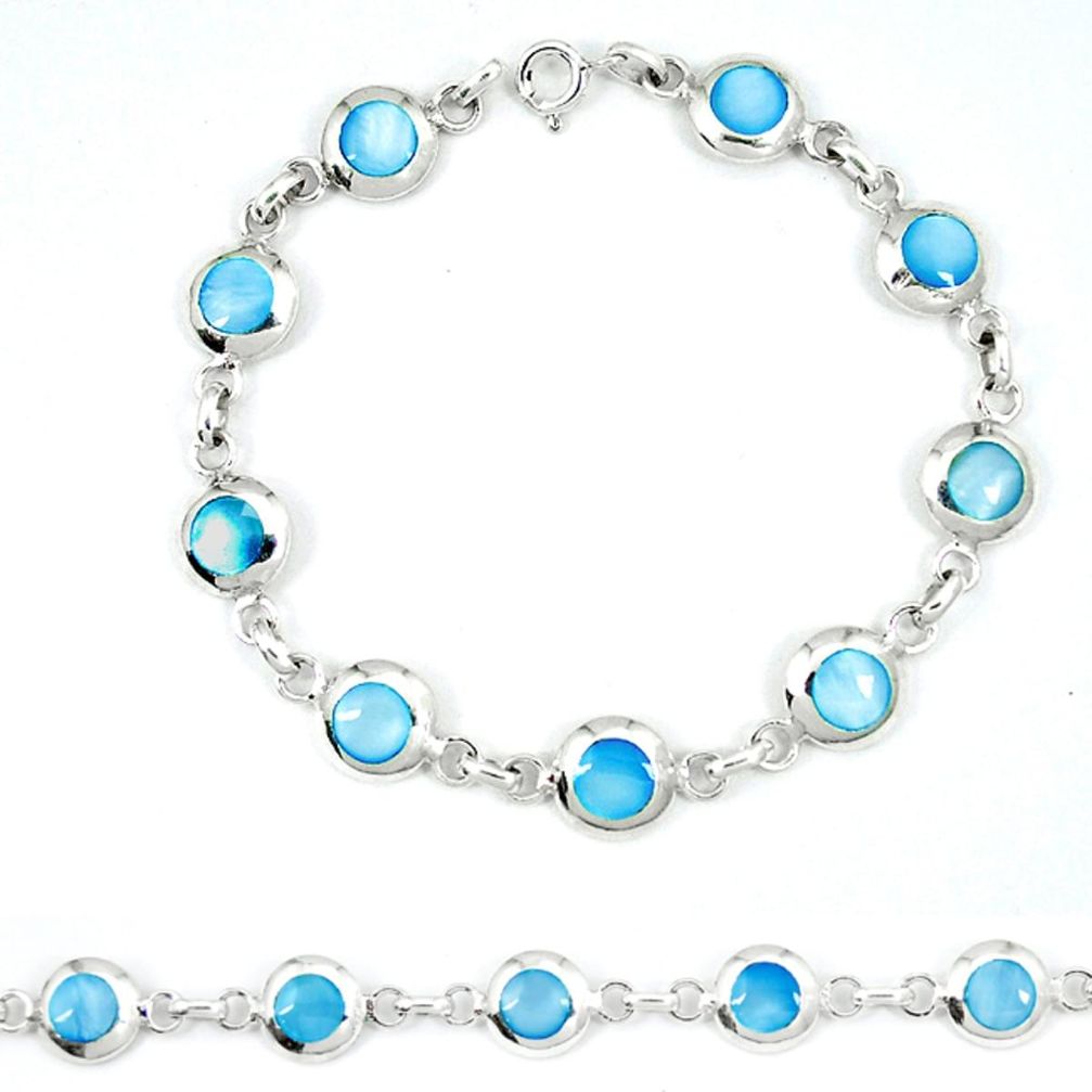 Clearance Sale-Blue pearl enamel 925 sterling silver tennis bracelet jewelry a49736