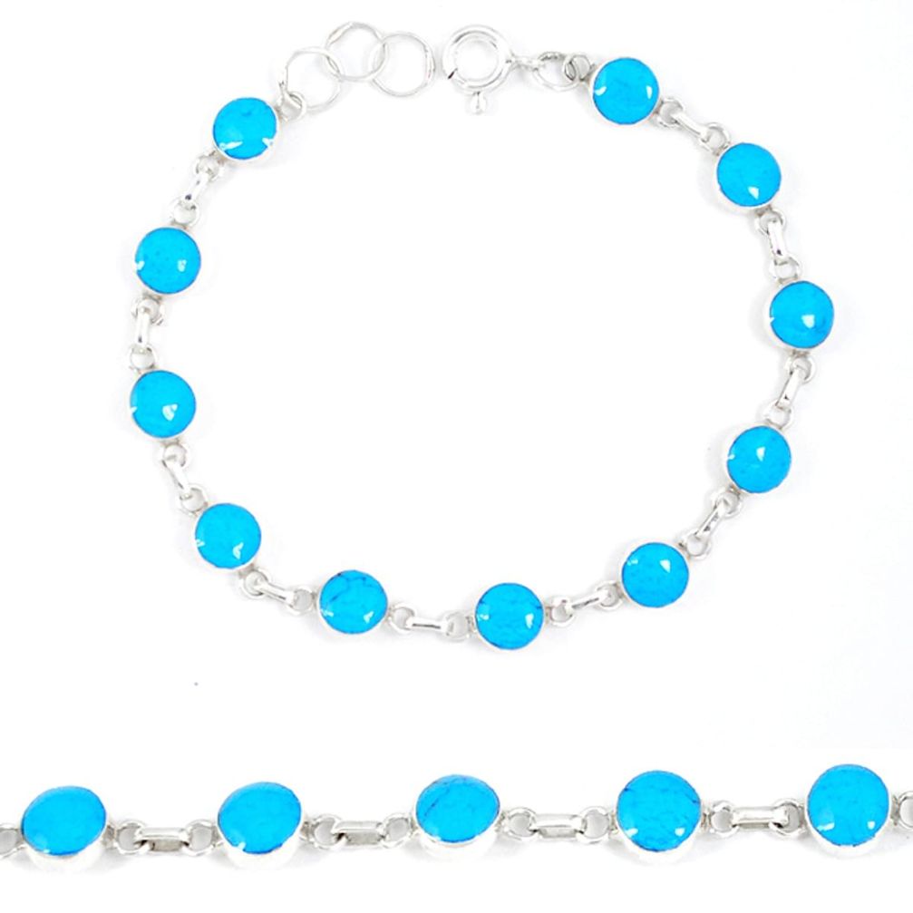 Clearance Sale-Fine blue turquoise enamel 925 sterling silver bracelet jewelry a50292