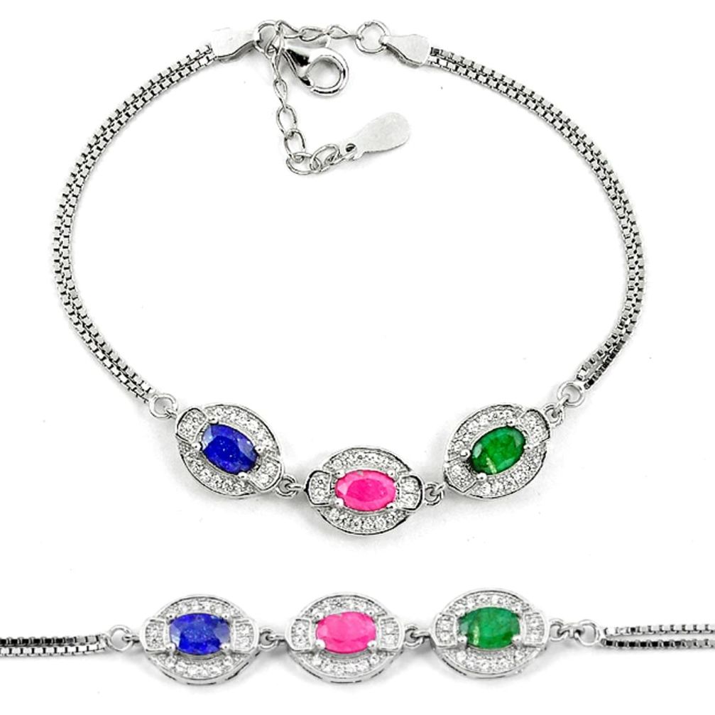 Clearance Sale-925 sterling silver natural blue sapphire emerald ruby tennis bracelet a51614