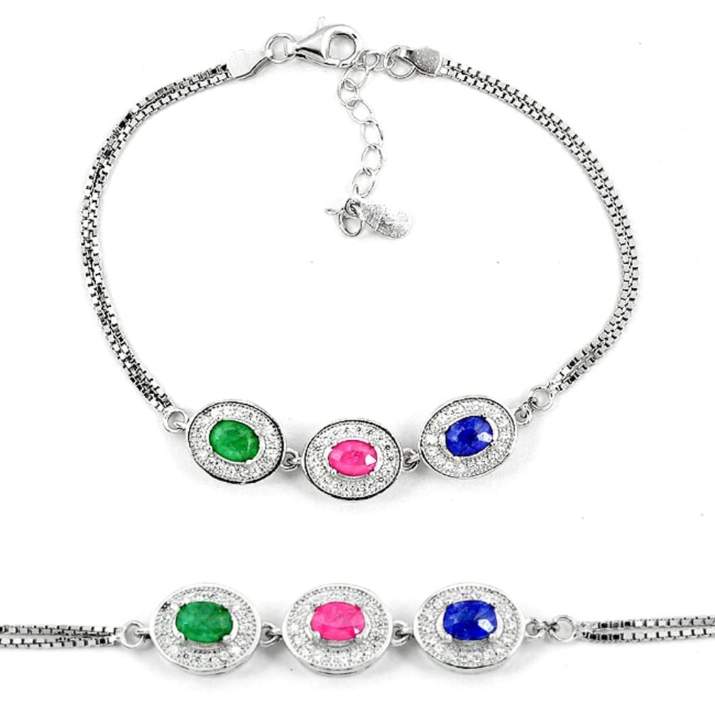 Clearance Sale-Natural blue sapphire emerald ruby 925 sterling silver tennis bracelet a51618