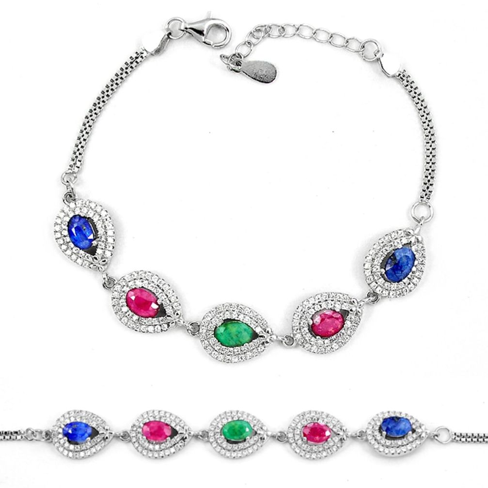 Clearance Sale-925 sterling silver natural blue sapphire emerald ruby tennis bracelet a51620