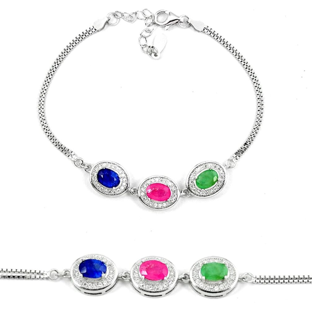 Clearance Sale-925 sterling silver natural blue sapphire emerald ruby tennis bracelet a51632
