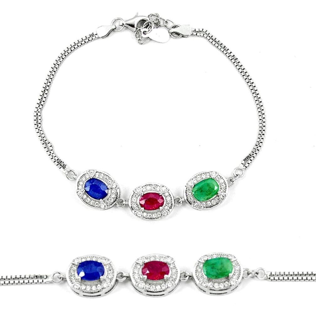 Clearance Sale-Natural blue sapphire emerald ruby 925 sterling silver tennis bracelet a51634