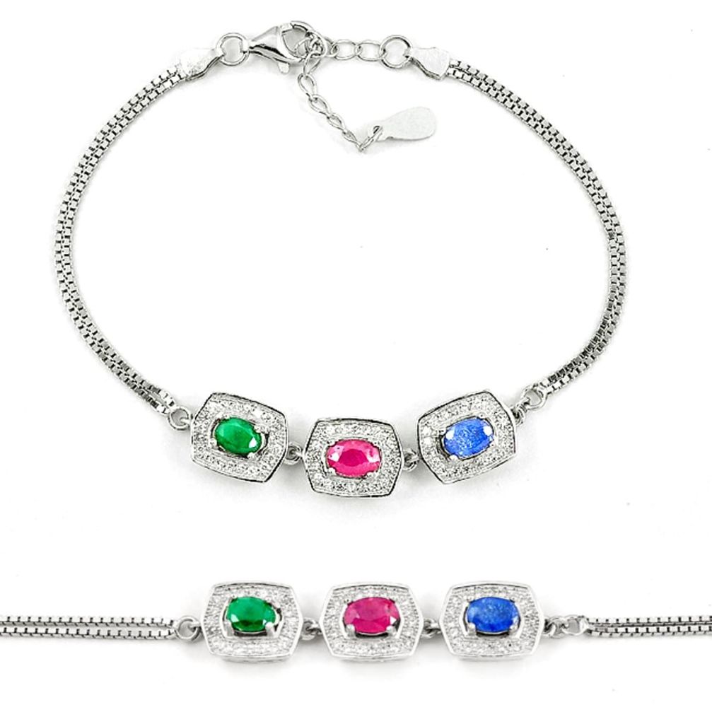 Clearance Sale-925 sterling silver natural blue sapphire emerald ruby tennis bracelet a51640