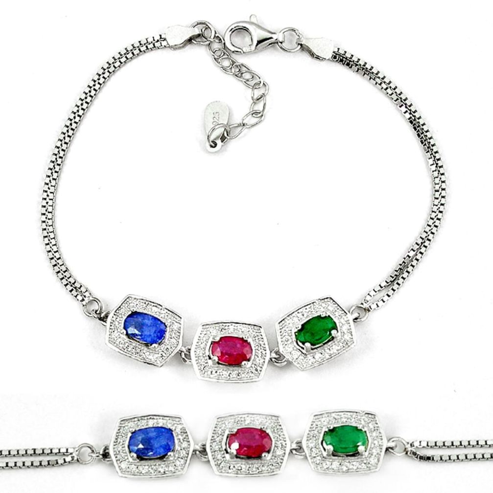 Clearance Sale-Natural red ruby sapphire 925 sterling silver fine bracelet jewelry a51668