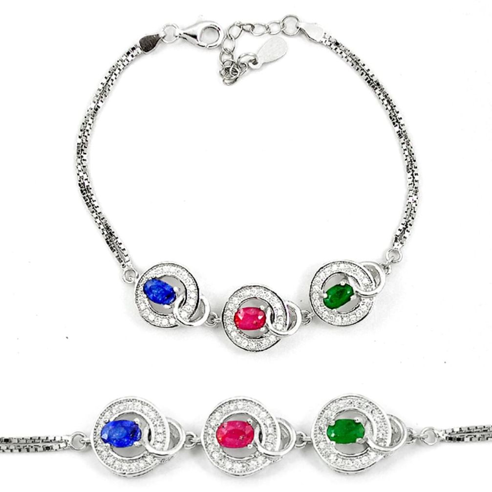 Clearance Sale-Natural blue sapphire emerald ruby 925 sterling silver tennis bracelet a51700
