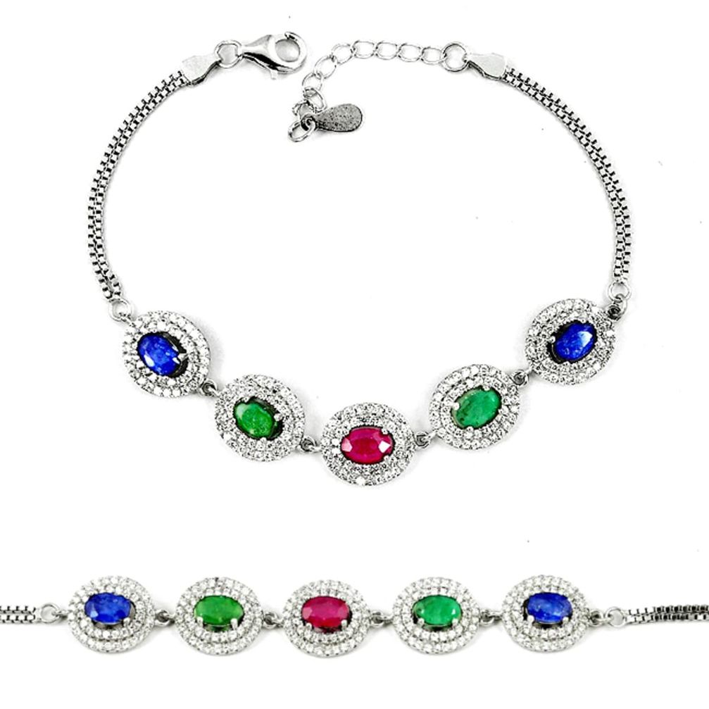 925 sterling silver natural blue sapphire emerald ruby tennis bracelet a51712