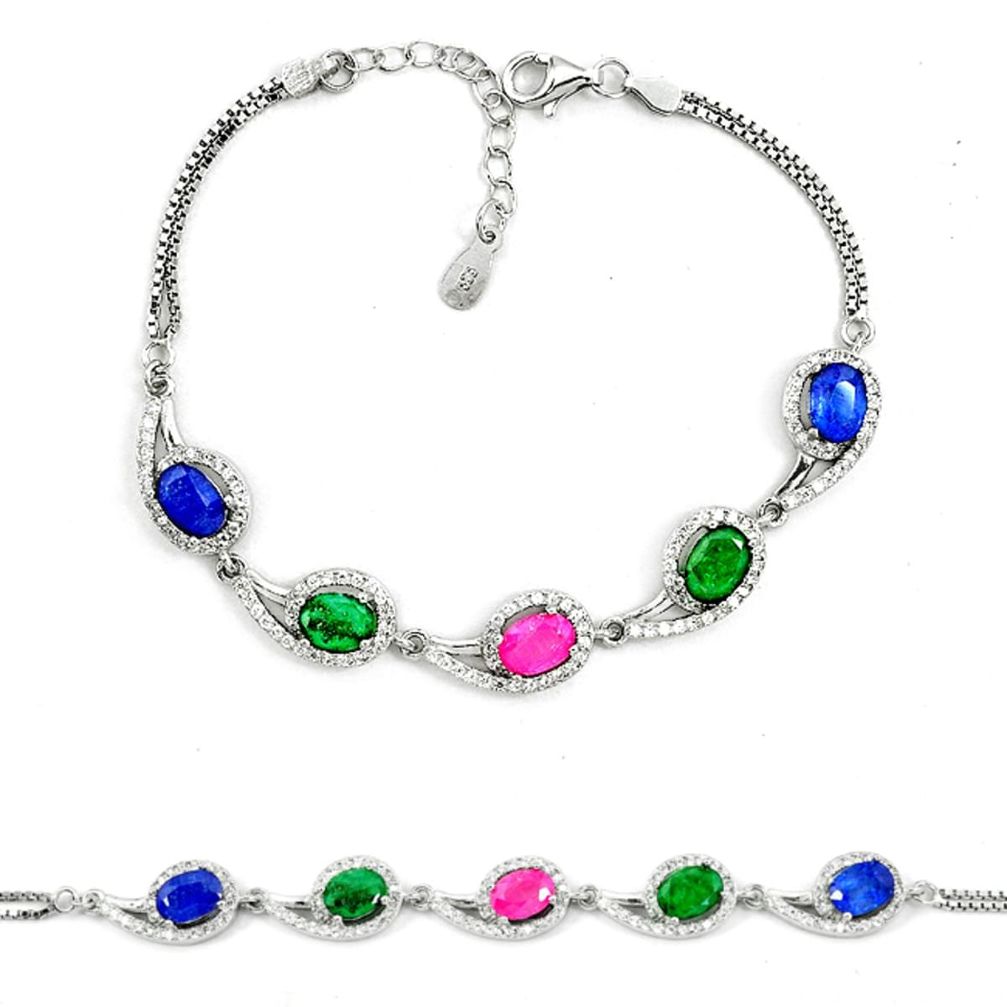 Natural blue sapphire emerald ruby 925 sterling silver tennis bracelet a51714