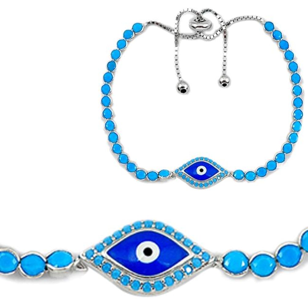 7.50cts adjustable blue evil eye talismans turquoise 925 silver bracelet