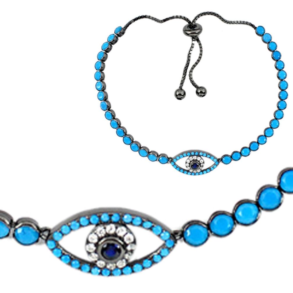 Clearance Sale-Blue sapphire quartz black rhodium 925 silver tennis bracelet jewelry a55608