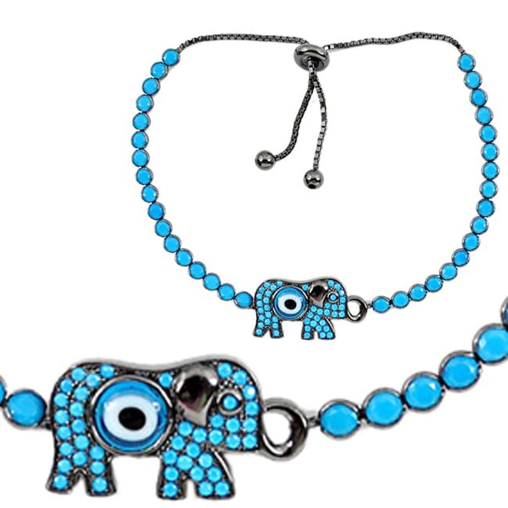 7.00cts adjustable elephant blue evil eye talismans 925 silver bracelet