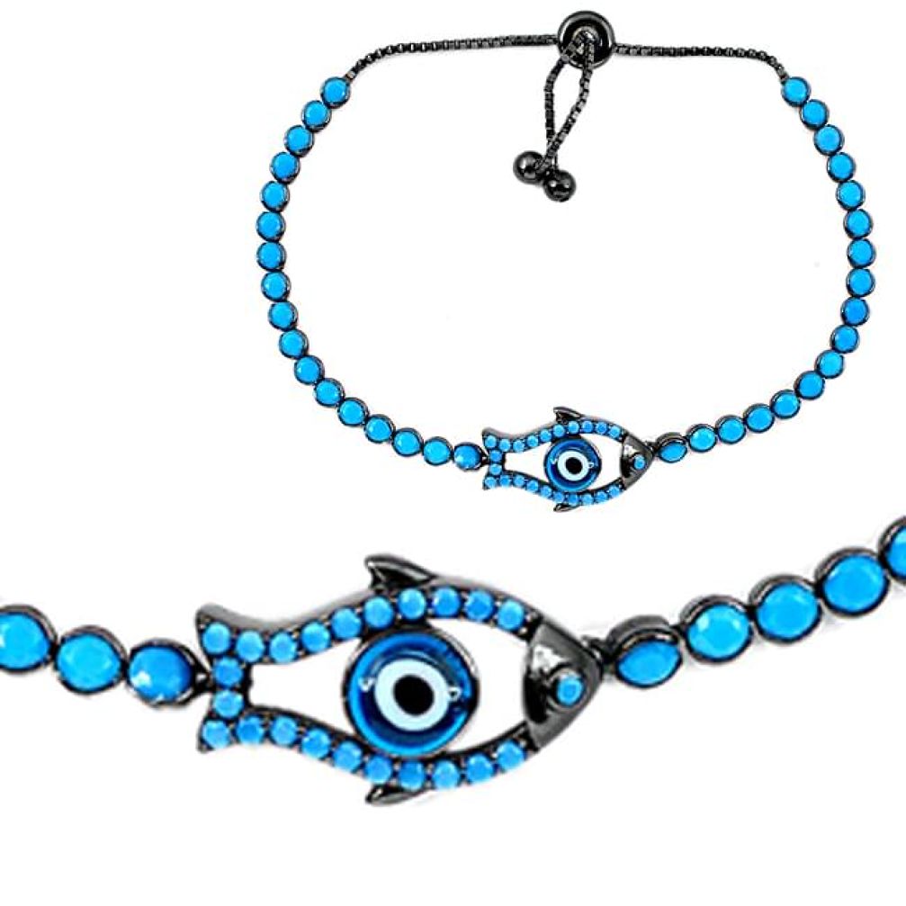 6.50cts adjustable fish blue evil eye talismans 925 silver bracelet