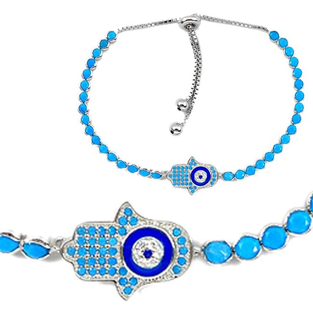 6.00cts adjustable hand of god hamsa blue sleeping beauty turquoise 925 silver bracelet