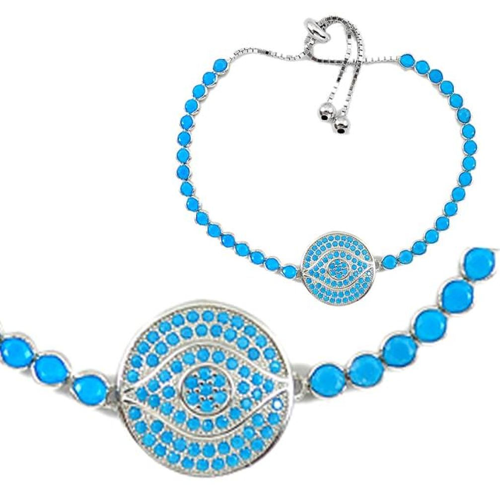 Evil eye adjustable blue sleeping beauty turquoise 925 sterling silver bracelet