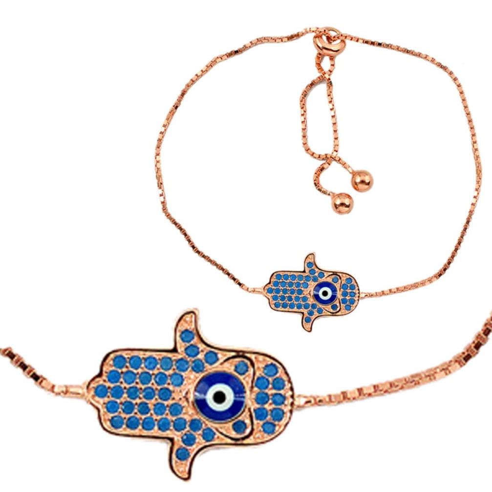 Clearance Sale-Blue evil eye talismans 925 silver 14k gold adjustable bracelet a55659