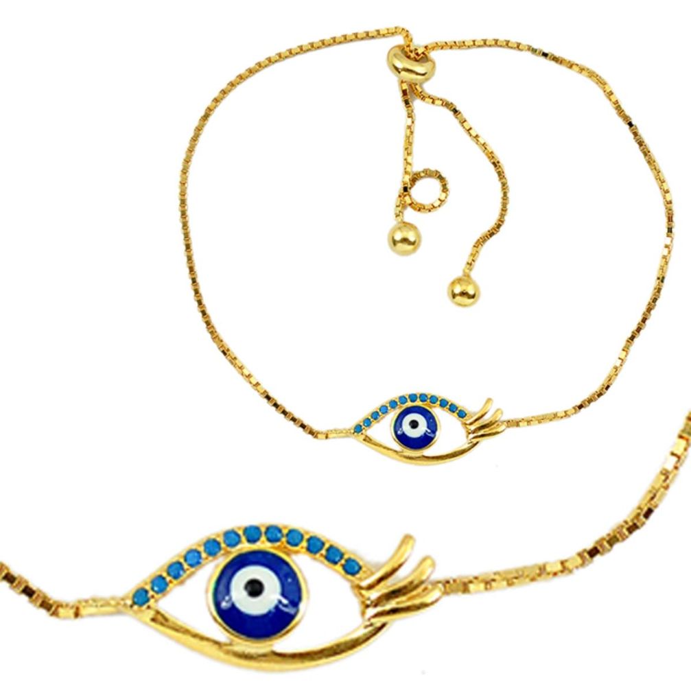 Blue evil eye talismans 925 silver 14k gold adjustable bracelet a55673
