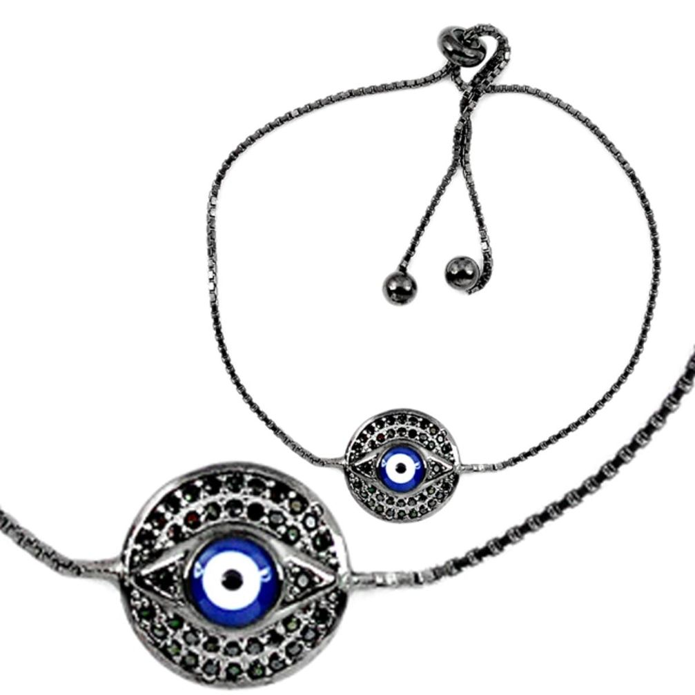 Clearance Sale-Blue evil eye talismans black rhodium 925 silver adjustable bracelet a55698