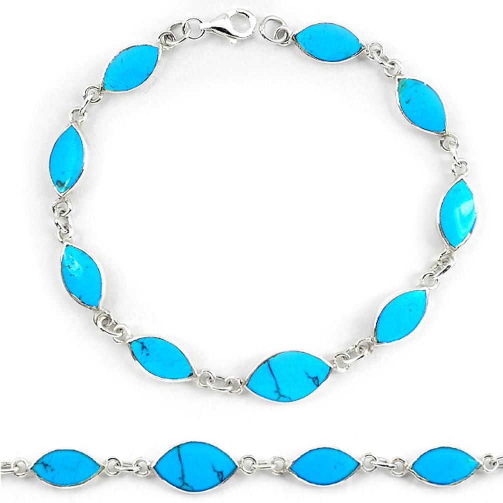 Clearance Sale-Fine blue turquoise enamel 925 sterling silver tennis bracelet jewelry a56006