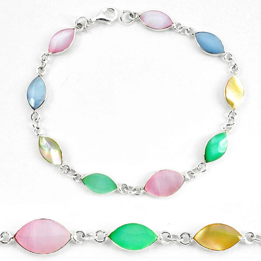 Clearance Sale-Multi color blister pearl enamel 925 sterling silver tennis bracelet a56014