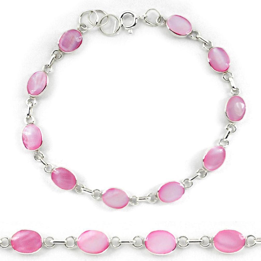 Clearance Sale-Pink pearl enamel 925 sterling silver tennis bracelet jewelry a56042