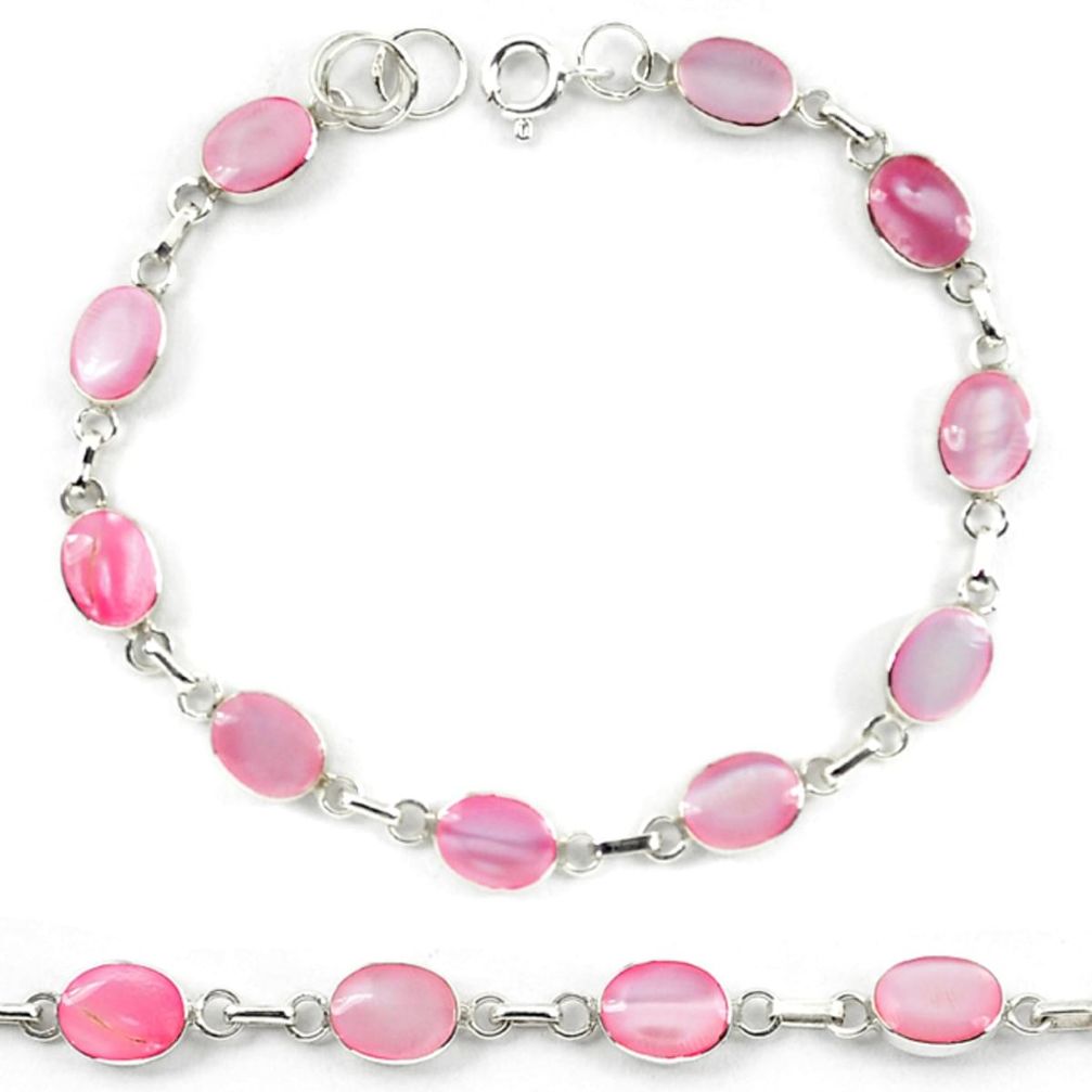 Clearance Sale-Pink pearl enamel 925 sterling silver tennis bracelet jewelry a56055