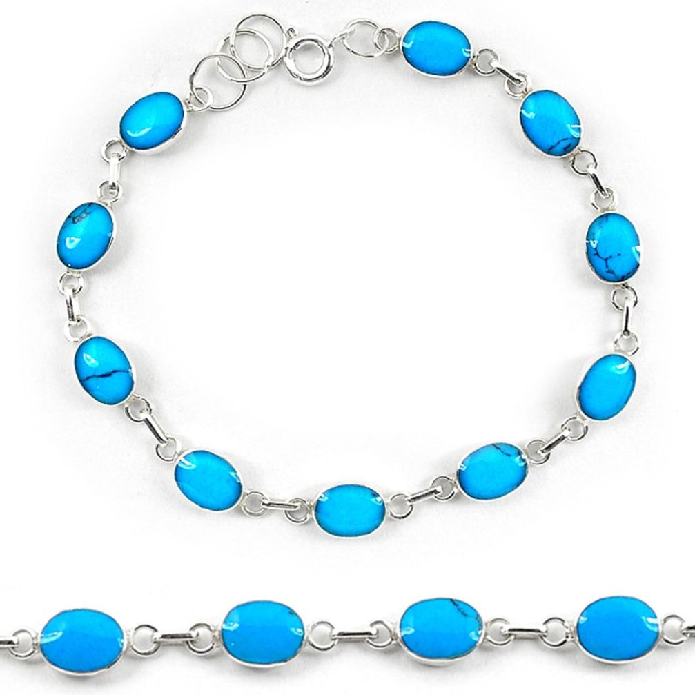 Clearance Sale-Fine blue turquoise enamel 925 sterling silver tennis bracelet jewelry a56060