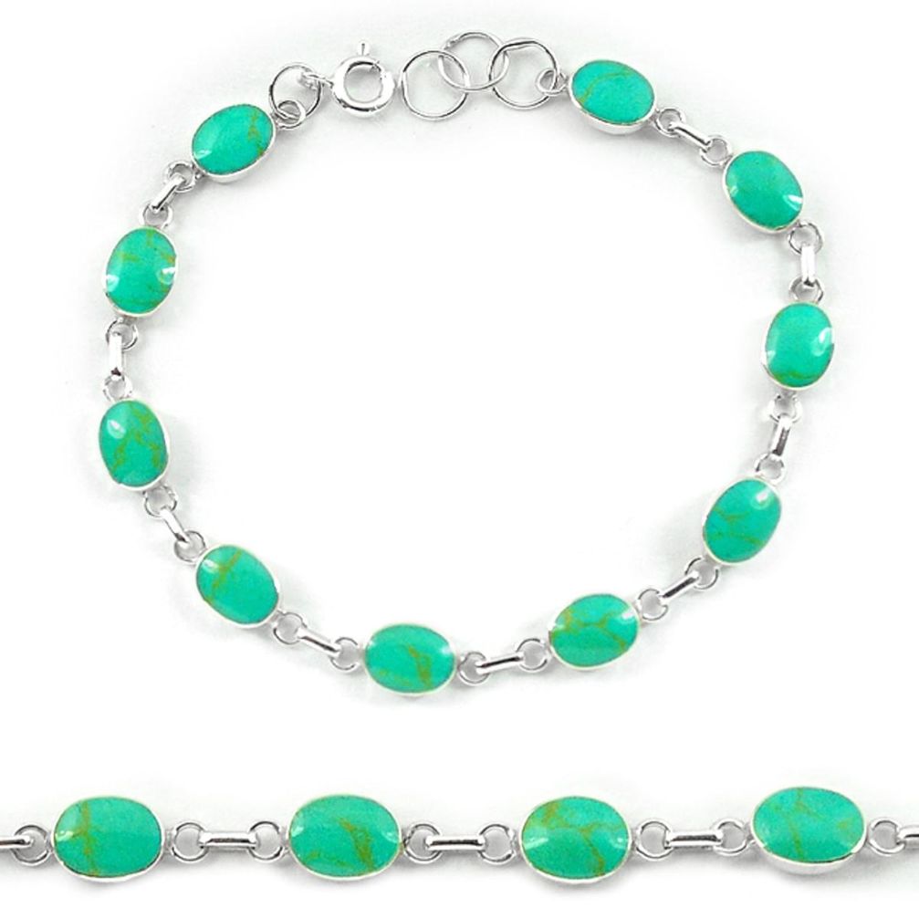 Clearance Sale-Fine green turquoise enamel 925 sterling silver tennis bracelet jewelry a56072