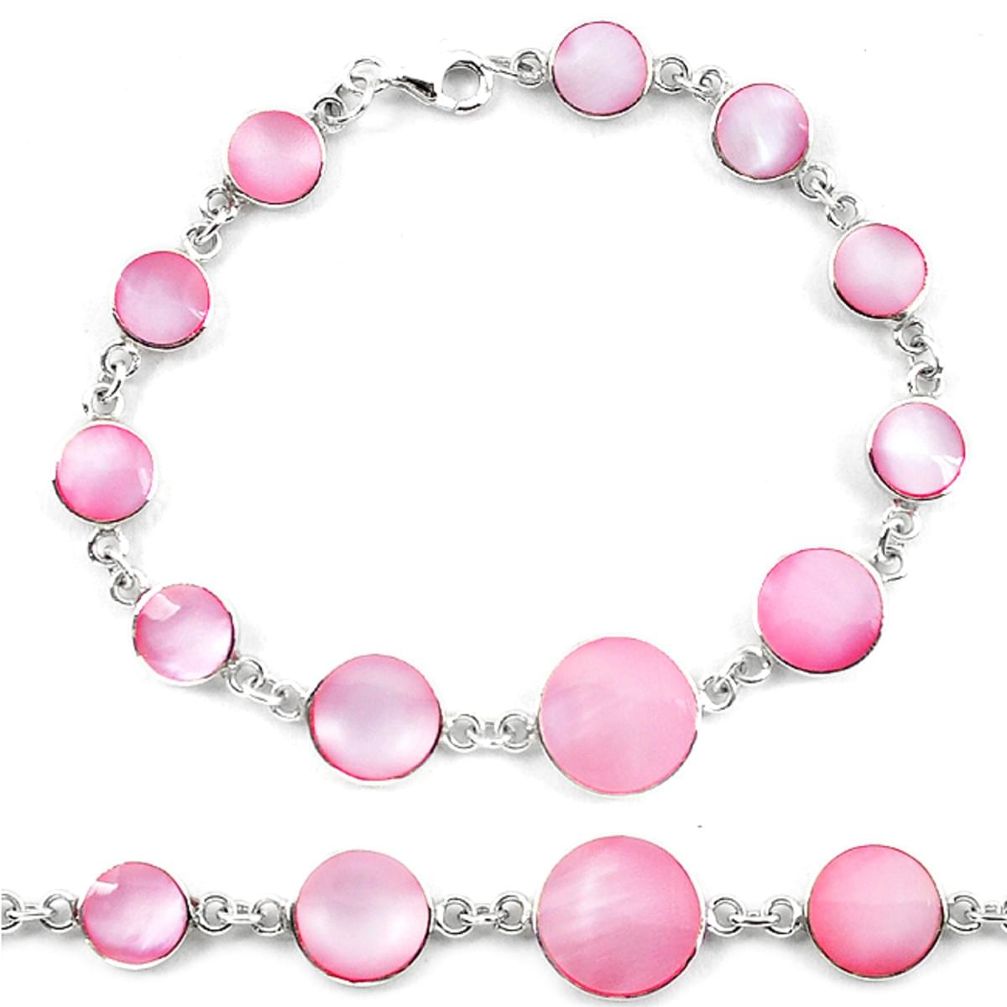 Clearance Sale-Pink pearl enamel 925 sterling silver tennis bracelet jewelry a56082