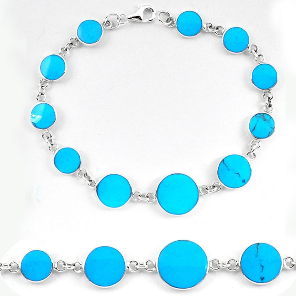 Clearance Sale-Fine blue turquoise enamel 925 sterling silver tennis bracelet jewelry a56090