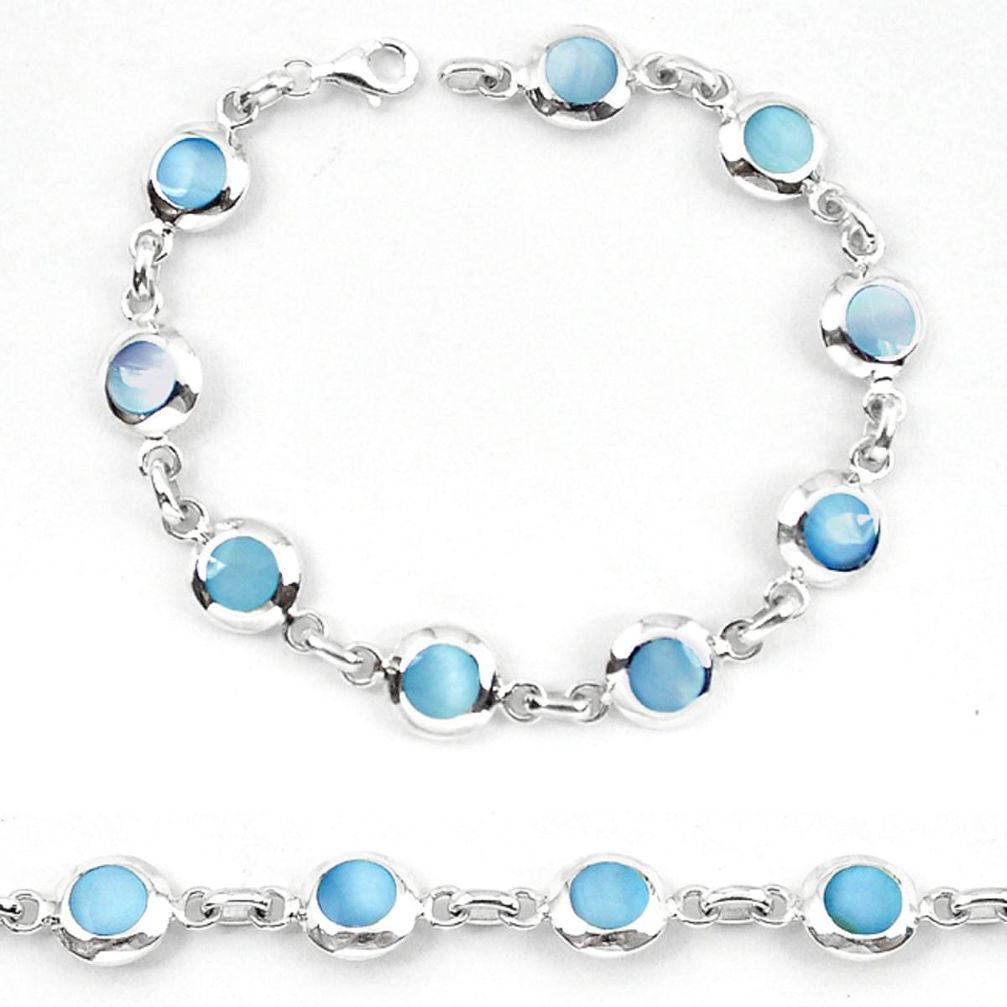 Clearance Sale-Blue pearl enamel 925 sterling silver tennis bracelet jewelry a56123