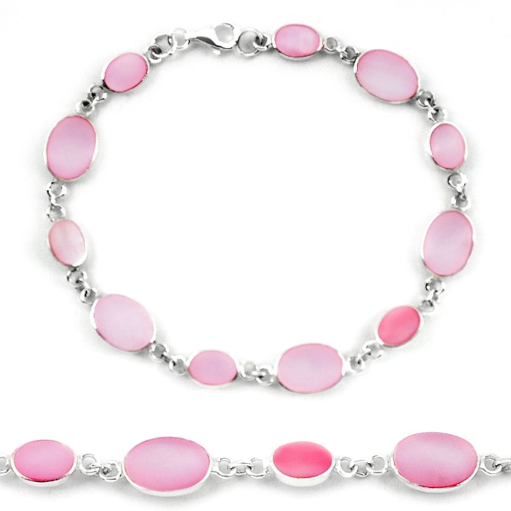 Clearance Sale-Pink pearl enamel 925 sterling silver tennis bracelet jewelry a56135