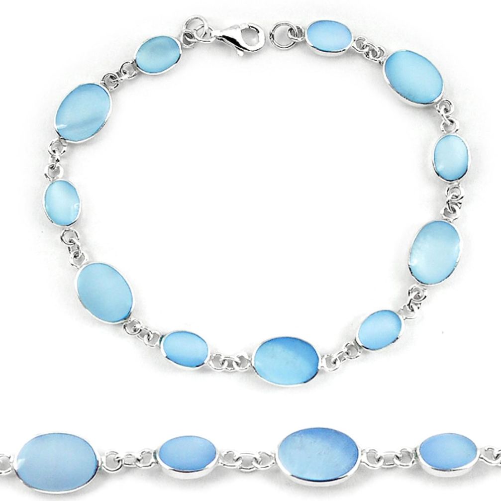 Clearance Sale-Blue pearl enamel 925 sterling silver tennis bracelet jewelry a56137