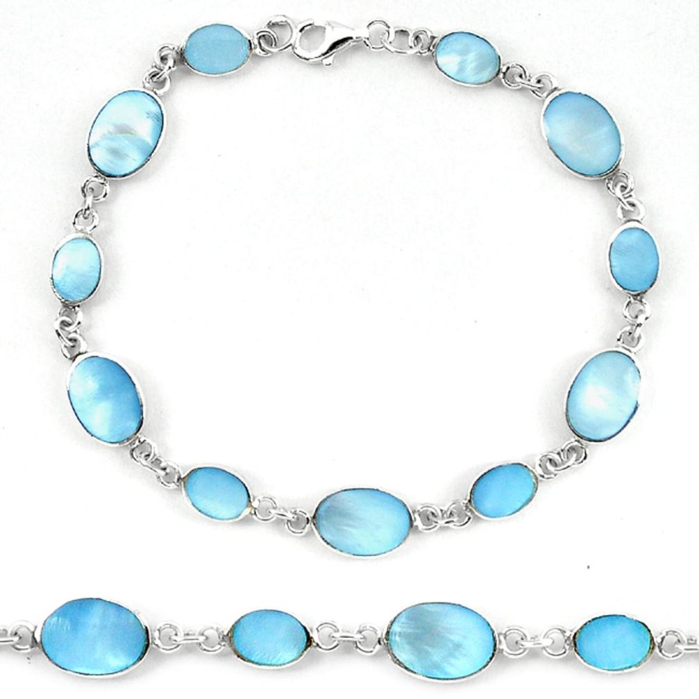 Clearance Sale-925 sterling silver blue pearl enamel tennis bracelet jewelry a56140