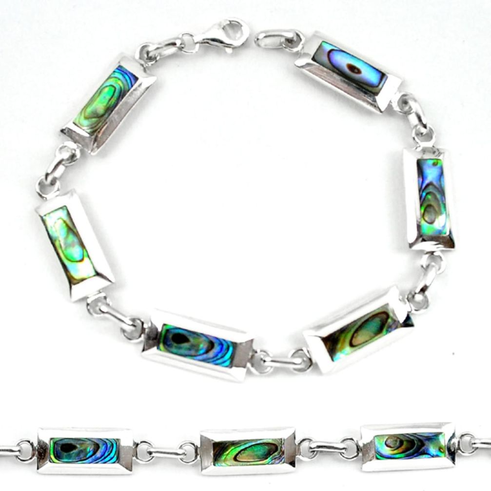 Clearance Sale-Green abalone paua seashell enamel 925 silver tennis bracelet a56142