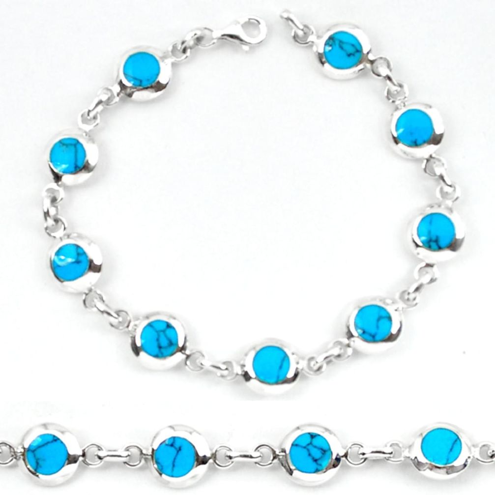 Clearance Sale-Fine blue turquoise enamel 925 sterling silver tennis bracelet jewelry a56147