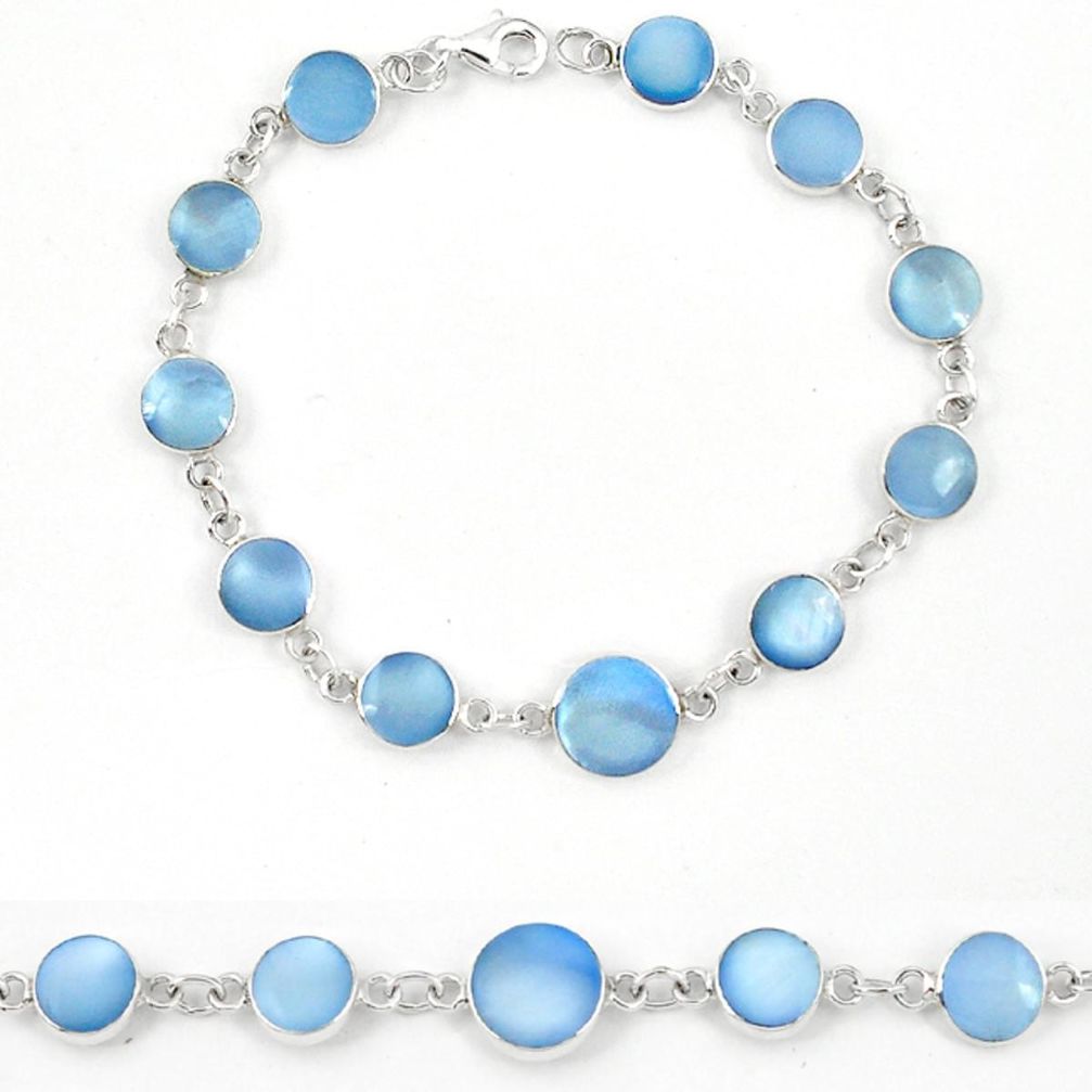 Clearance Sale-Blue pearl enamel 925 sterling silver tennis bracelet jewelry a57662