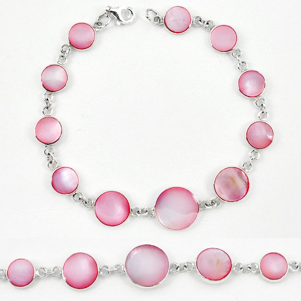 Clearance Sale-Pink pearl enamel 925 sterling silver tennis bracelet jewelry a57663