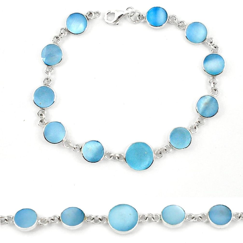 Clearance Sale-Blue pearl enamel 925 sterling silver tennis bracelet jewelry a57669