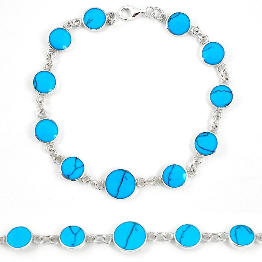 Clearance Sale-Fine blue turquoise enamel 925 sterling silver tennis bracelet jewelry a57690