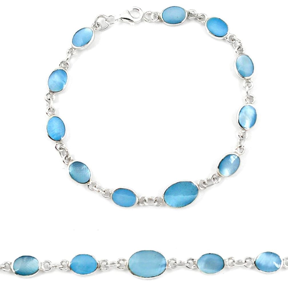 Clearance Sale-Blue pearl enamel 925 sterling silver tennis bracelet jewelry a57692