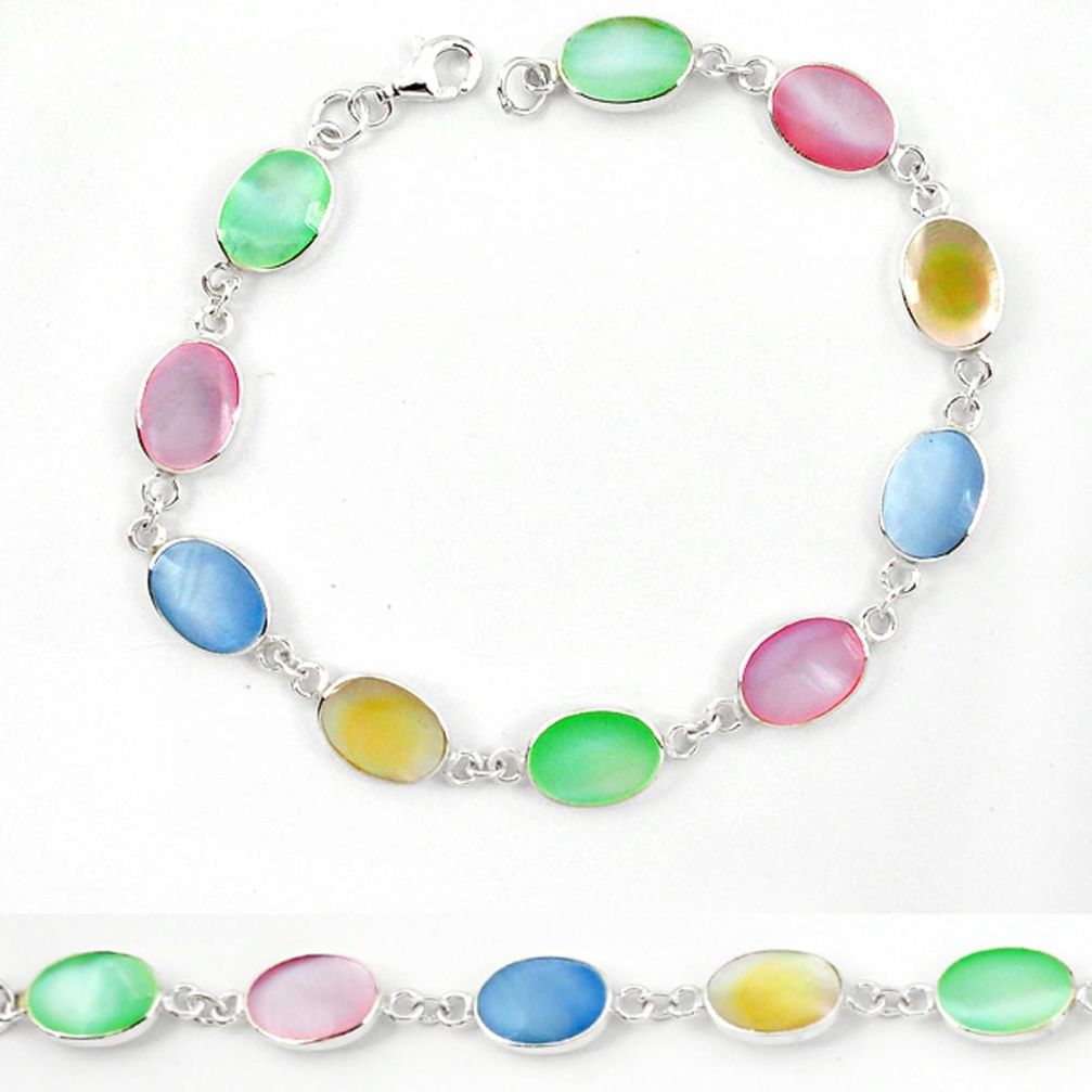 Clearance Sale-Multi color blister pearl enamel 925 sterling silver tennis bracelet a57698