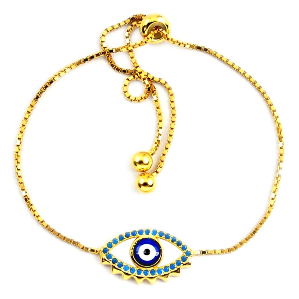 Clearance Sale-Blue evil eye talismans turquoise 925 silver 14k gold adjustable bracelet a58723