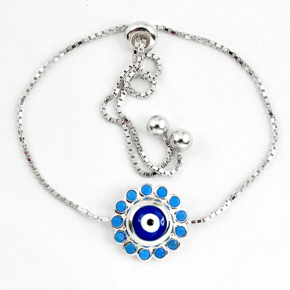 Clearance Sale-925 sterling silver blue evil eye talismans turquoise adjustable bracelet a58740