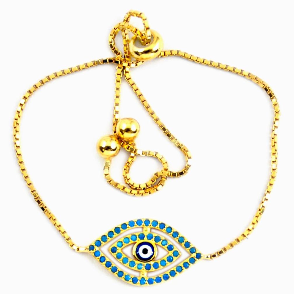 Clearance Sale-Blue evil eye talismans turquoise 925 silver 14k gold adjustable bracelet a58746